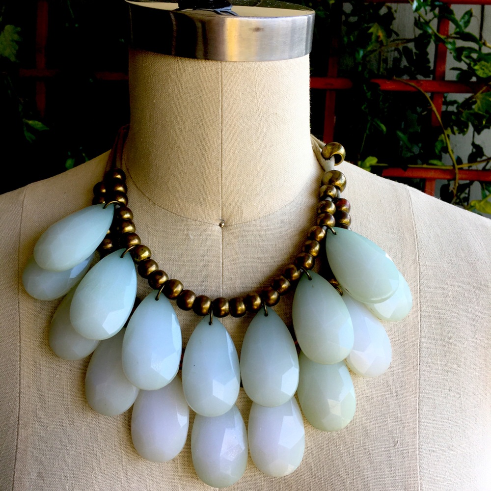Anthropology Brass and Aquamarine Necklace